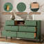 Commode 6 tiroirs l 47,2 po avec tablette ouverte et poignées en cuir véritable vert sauge-757738655