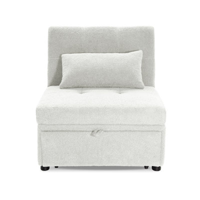 Chaise de lit moderne à 1 place en tissu doux et coulissant sans accoudoirs blanc