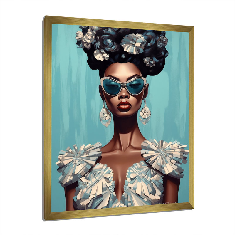 Élégante mode rétro bleue, déesse de la mode africaine I - impression, H 20 po x l 12 po x P 1 po
