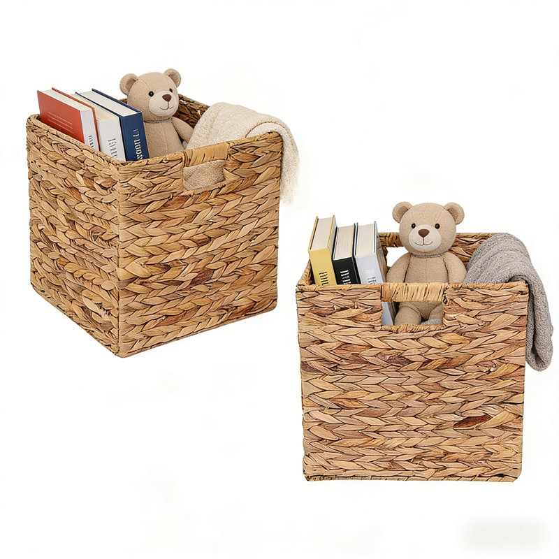 Storage Basket Foldable Handwoven Water Hyacinth Laundry Cubes Organizer Baskets for organizing,12x12, 12" H x 12" W x 12" D