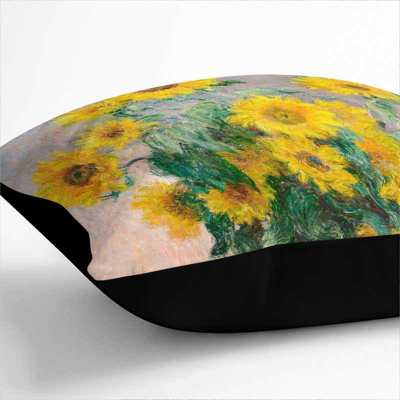 Bouquet Of Sunflowers Square Throw Cushion, 40cm H x 40cm W x 15cm D, Black