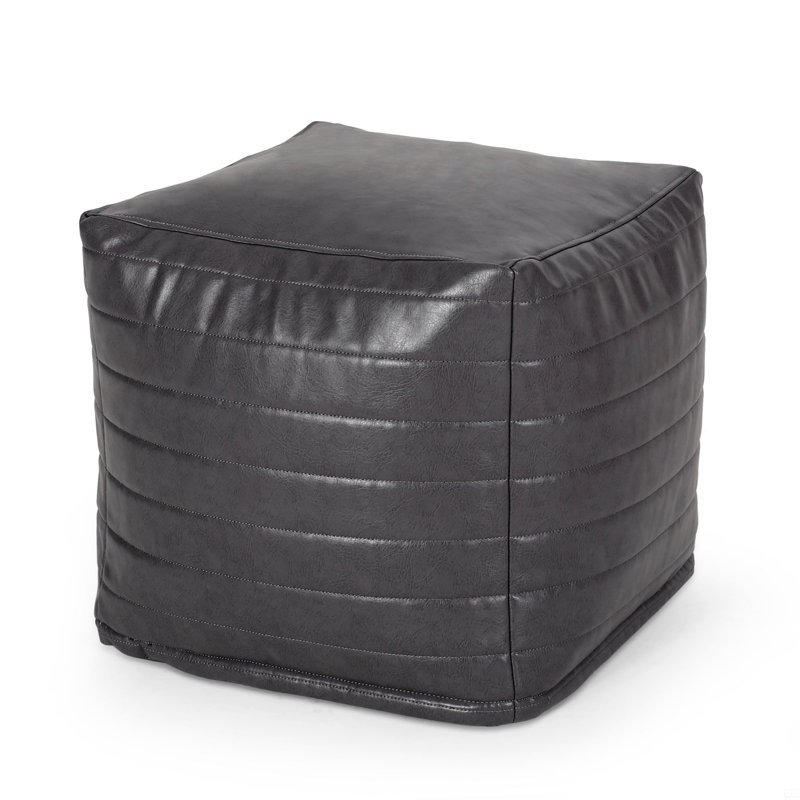 Faux Leather Suqare Pouf, Gray