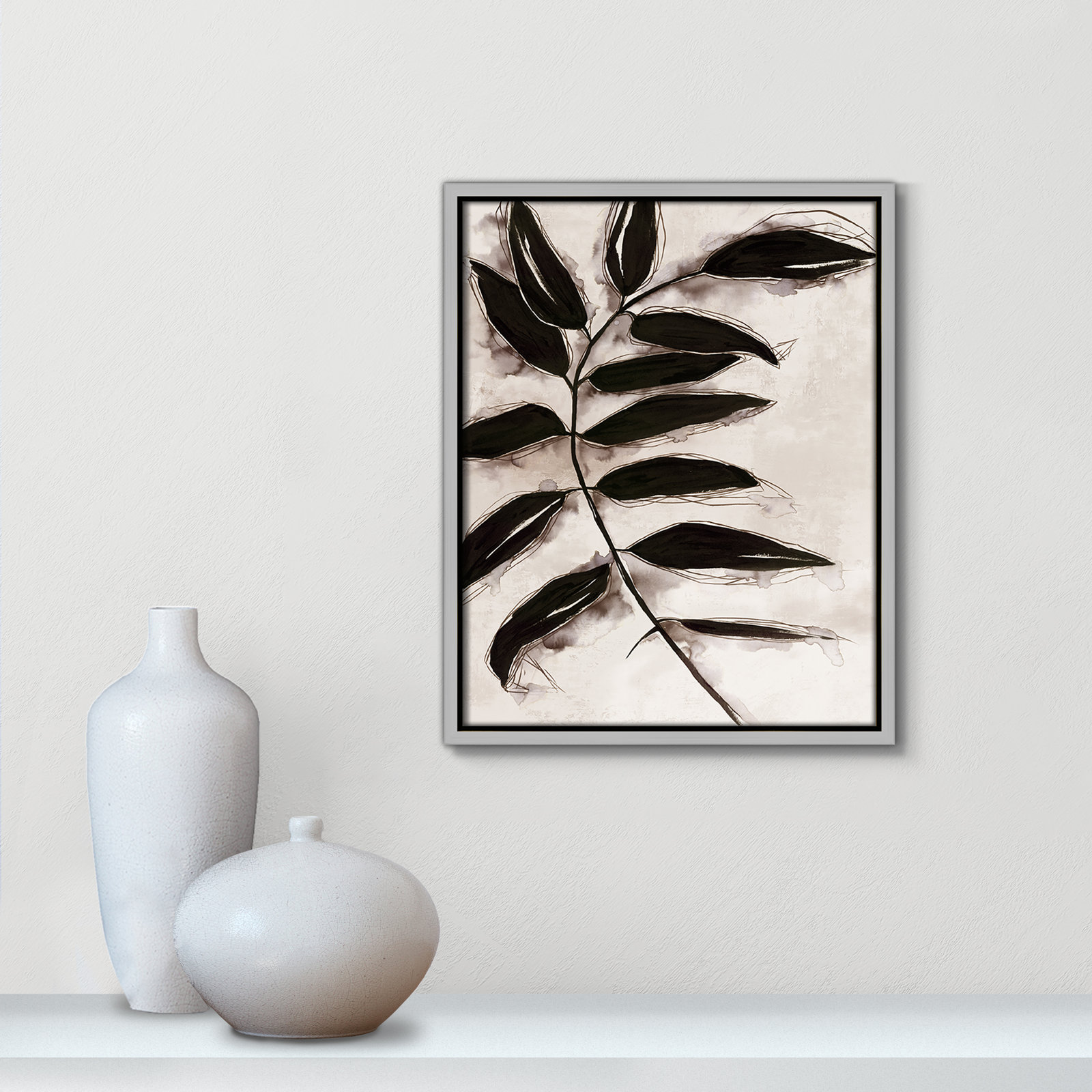 Leaves II by Eva Watts, 15.5" H x 12.5" W x 2" D, Silver Framed
