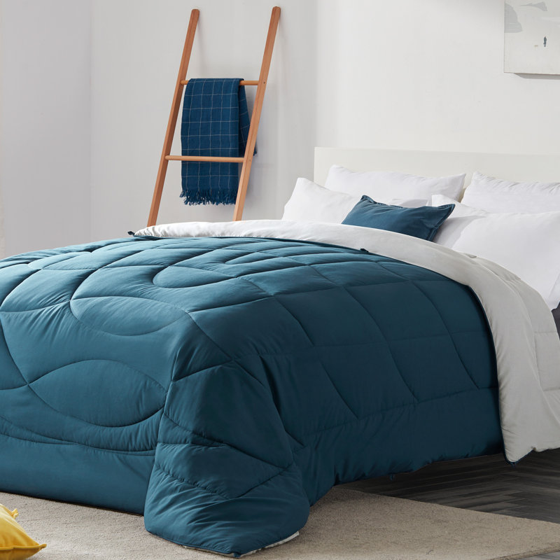 Box Stitch Comforter, Twin Comforter, Teal/Silver Gray