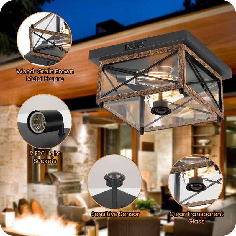 2 - Light Outdoor Flush Mount Ceiling Light With Motion Sensor
