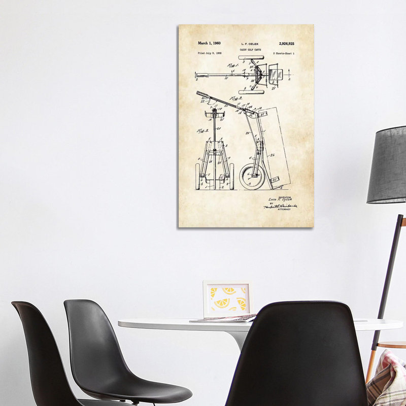 «Golf Caddy Cart» par vern77 - reproduction de dessin sur toile tendue, H 40 po x l 26 po x P 1,5 po