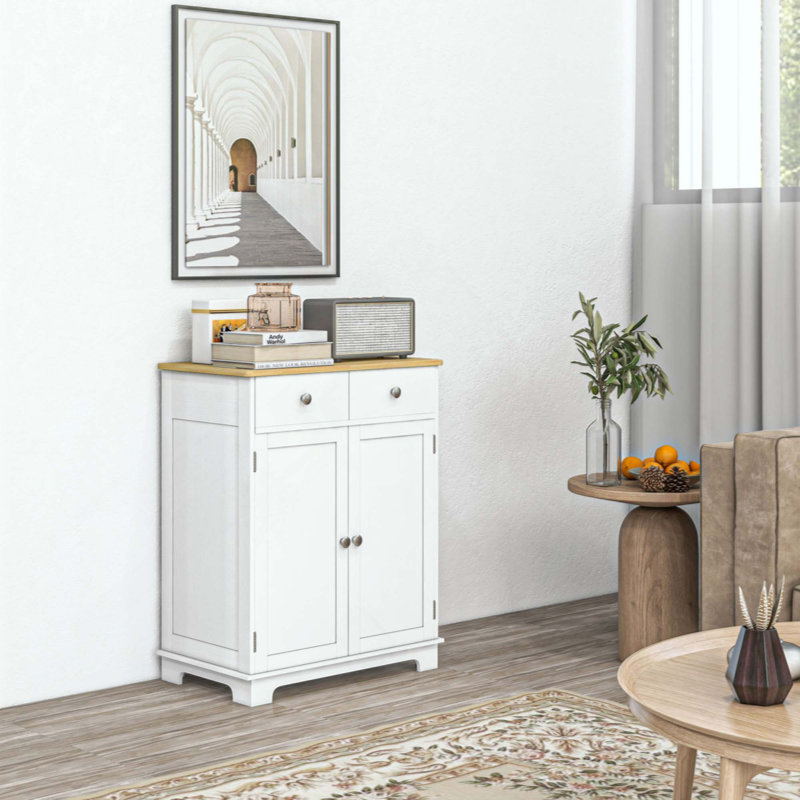 Buffet avec comptoir en bois massif, armoire de rangement de cuisine moderne, armoire à café avec 2 tiroirs, portes et tablette réglable