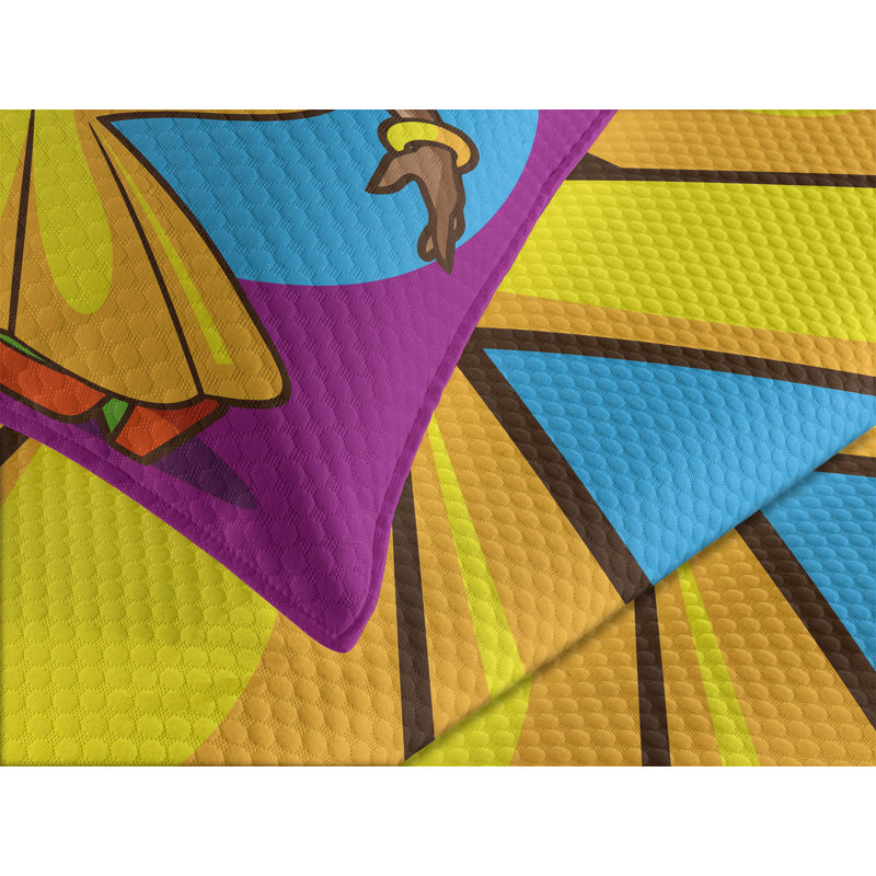 Ambesonne Party Bedspread Set 3 Pcs Afro Disco Lady Queen Multicolor