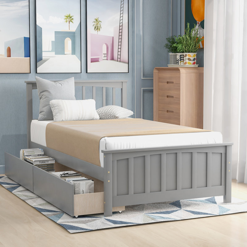 Lit plateforme simple avec rangement Casimiro, gris