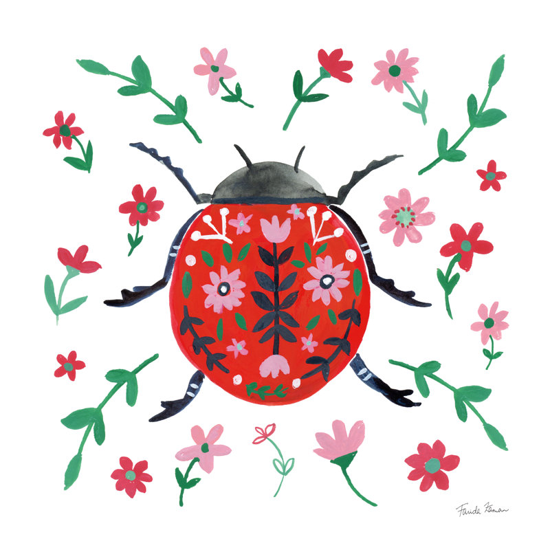«Folk Beetle I» par Farida Zaman - peinture sur toile tendue, Toile tendue, Non, H 30 po x l 30 po