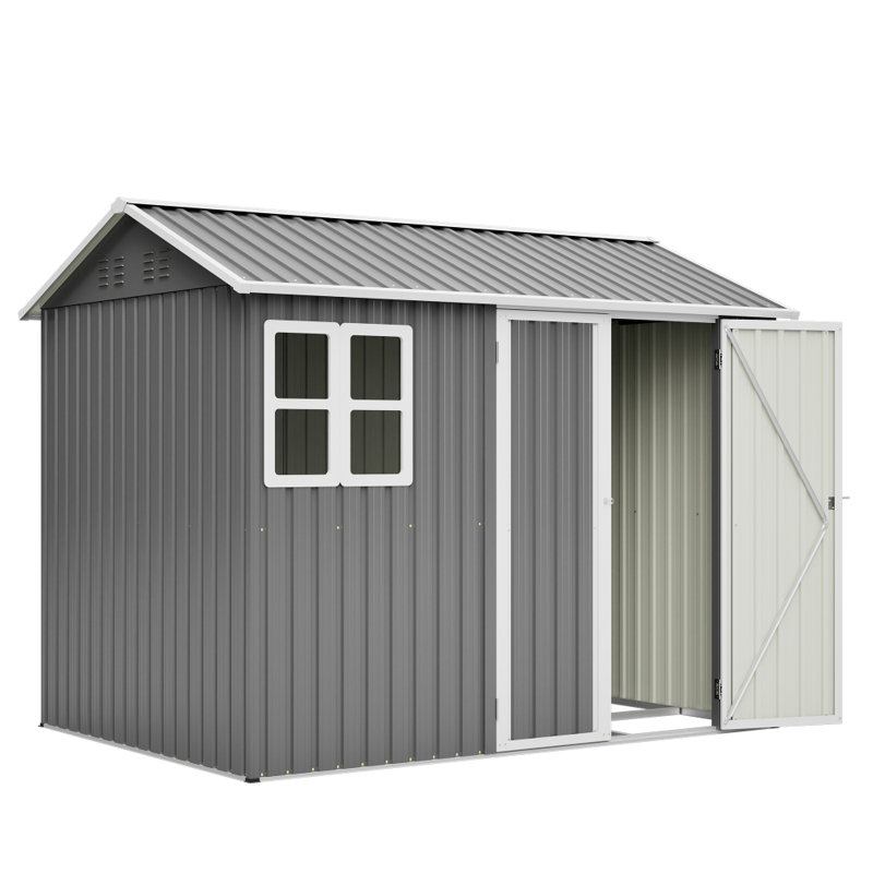 [8x6 FT] Outdoor Heavy Duty Metal Storage Shed with Window, Lock, 4 Air Vents & Sturdy Base for Backyard, Patio, Lawn Equipment, Pets & Garbage Storage