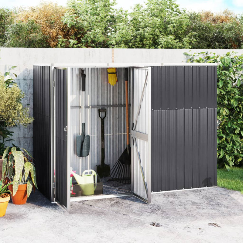 Anthracite Gray Galvanized Steel Lean-To Storage Shed, 88.6" x 35" x 63.4"
