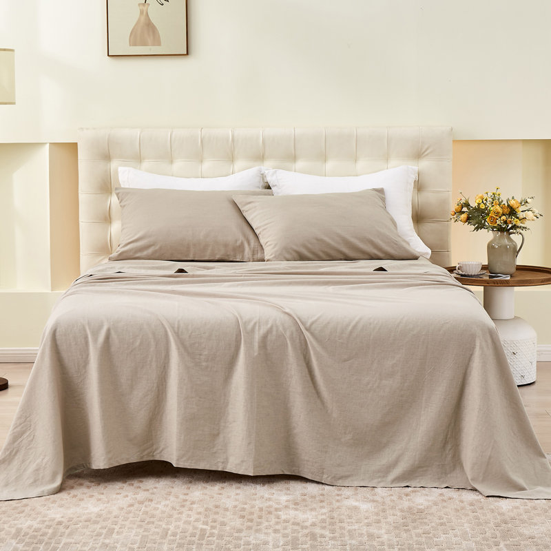 Linen Cotton Flat Sheet(Khaki,Twin), Khaki, Twin