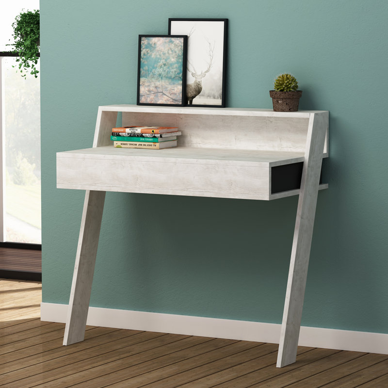 Ackeem 1 Drawer Modern Desk, Ancient White/Anthracite