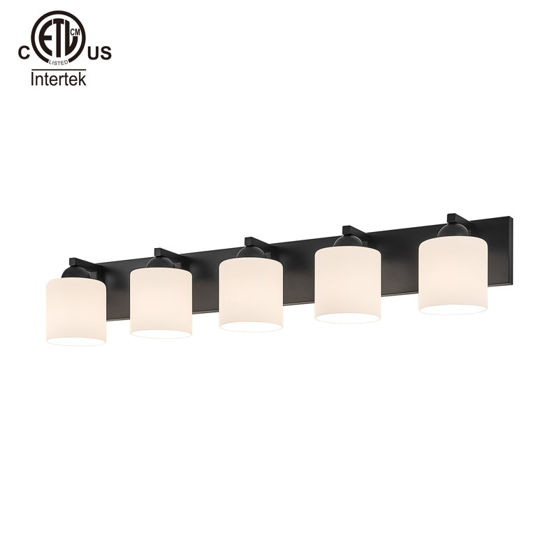 Luminaire de meuble-lavabo de salle de bain avec abat-jour en verre opale, Verre opale, Noir mat, 5