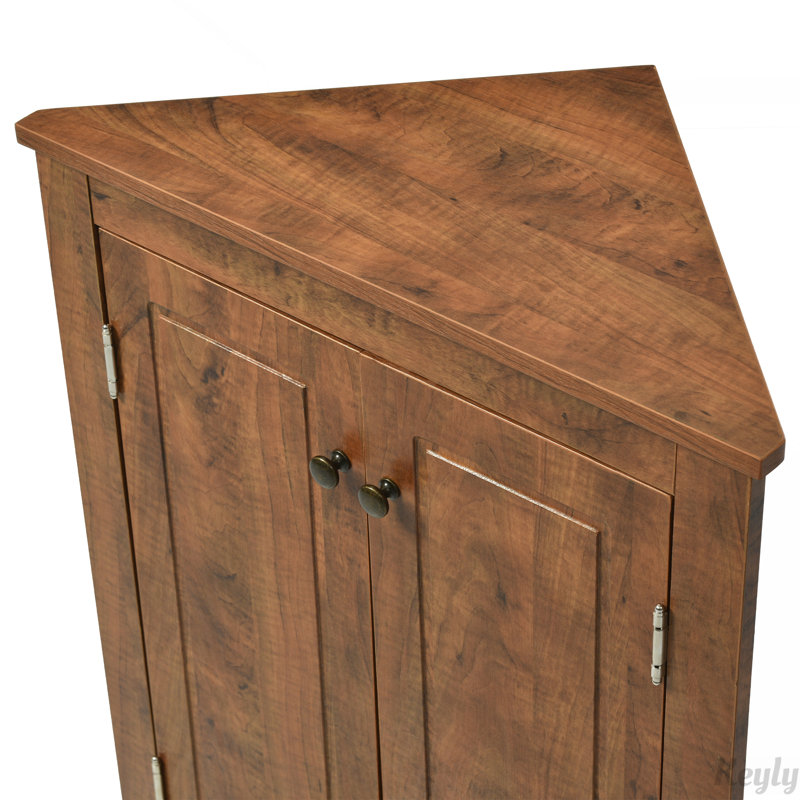 Triangle Bathroom Storage Cabinet with Adjustable Shelves, Freestanding Floor Cabinet for Home and Kitchen, Brown