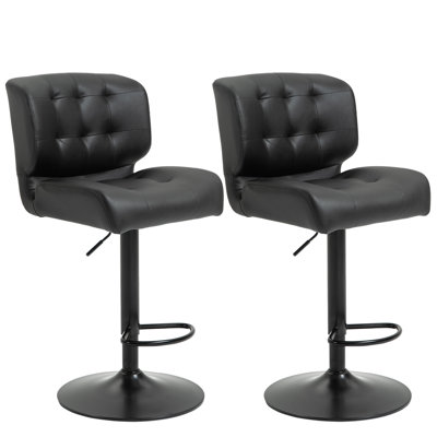 Ensemble de 2 tabourets de bar avec siège réglable, coussin rembourré épais et repose-pieds en métal, noir