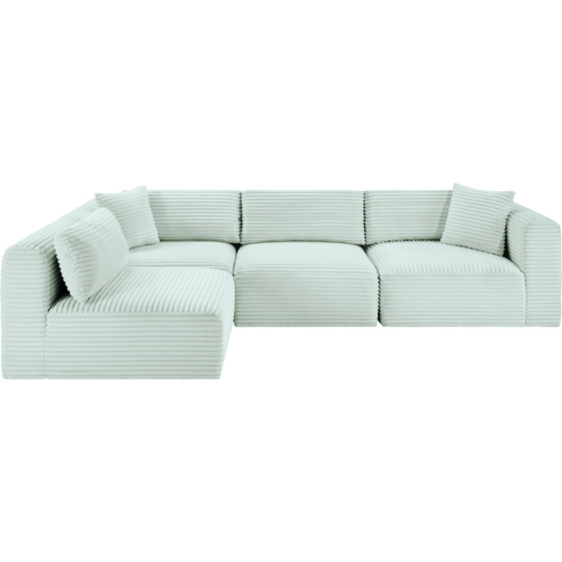 Canapé modulaire en L Carmean Performance, Velours côtelé texturé velours menthe, 2 sans accoudoirs, 2 en coin