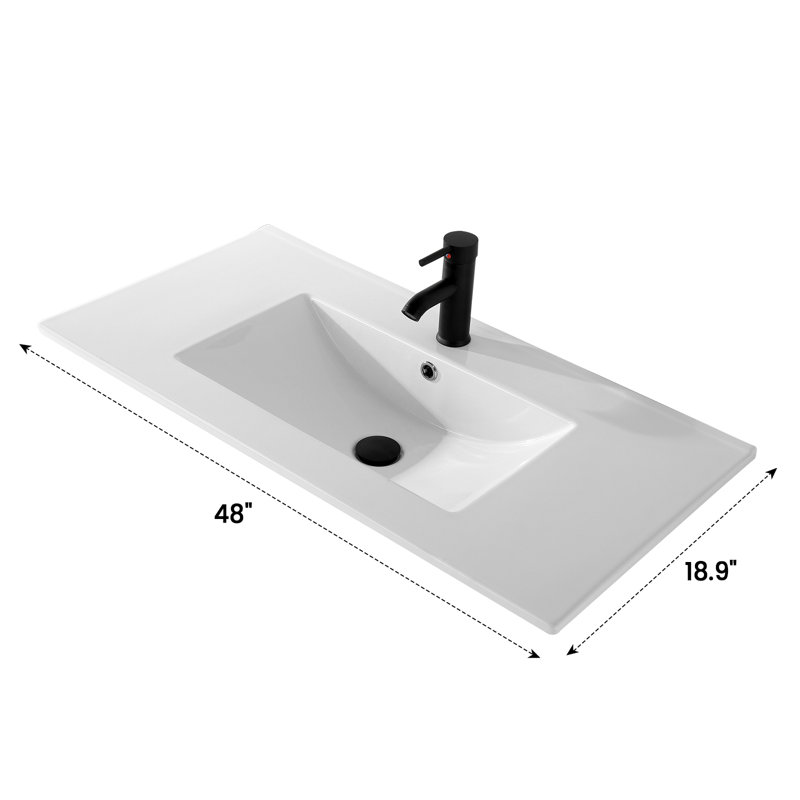 Meuble-lavabo moderne 48 po avec comptoir en céramique et lavabo en contreplaqué sans robinet, Gris/doré