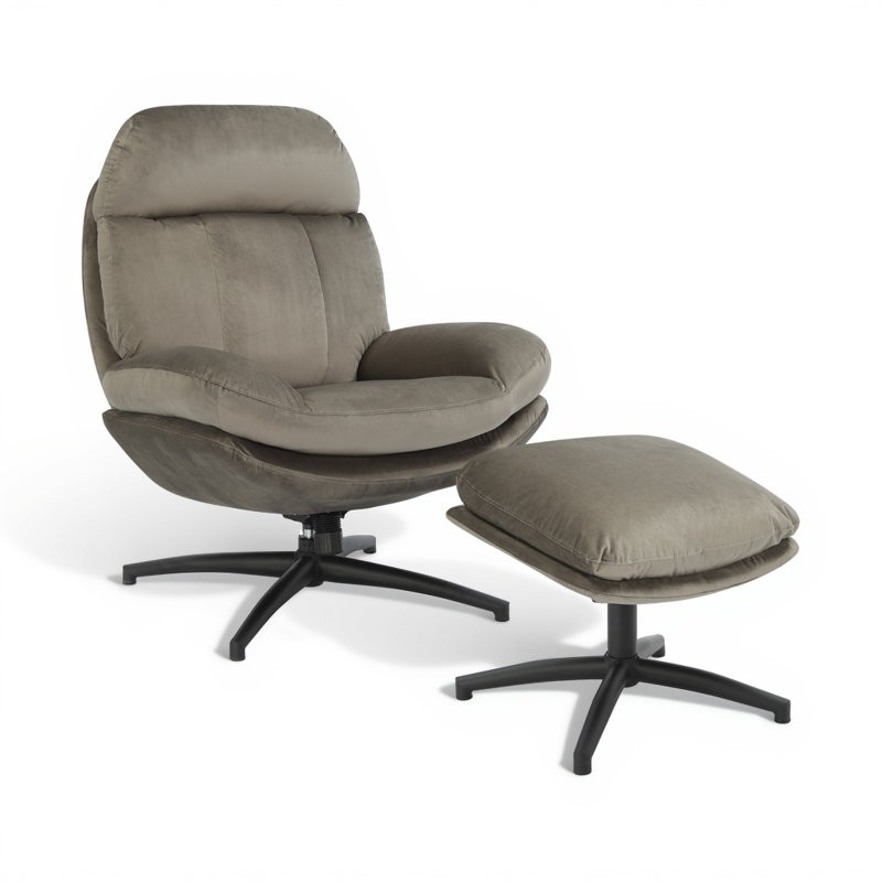 Upholstered Swivel Accent Chair with Footstool, Light Grey