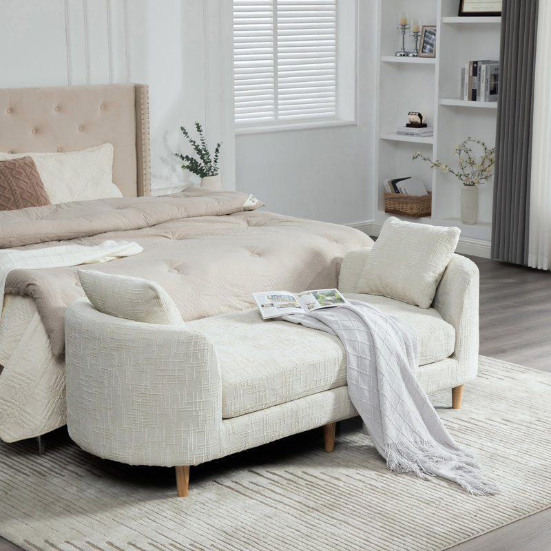 Banc rembourré avec accoudoirs et 2 coussins, Beige clair