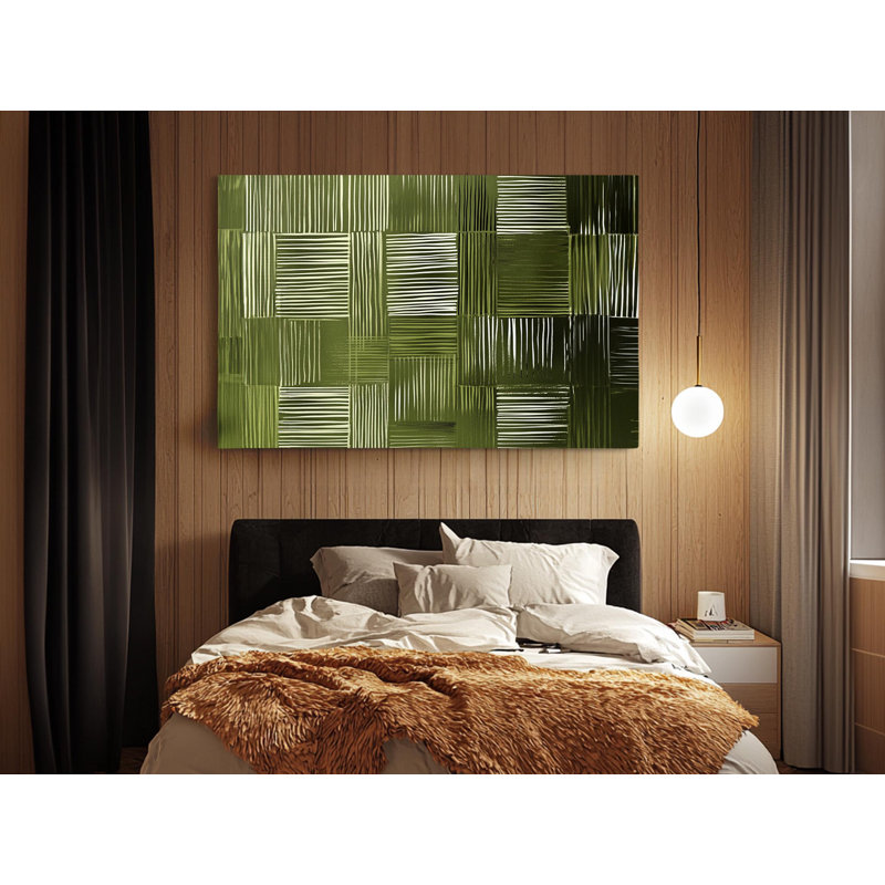 Reproduction d'art sur toile de haute qualité avec motif à hachures vert olive, H 30 po x l 45 po