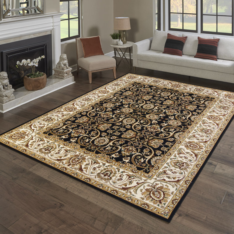 Majestic Black and Gold Tufted Synthetic 8' x 10' Area Rug