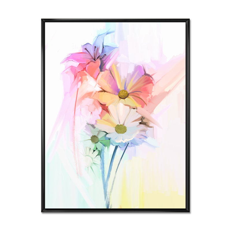 «Modern Gerbera Daisy Flower», reproduction d'art sur toile traditionnelle, H 20 po x l 12 po x P 1 po, Cadre flottant noir
