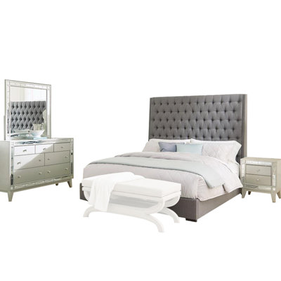 Tinya 4 Piece Bedroom Set in Gray and Mercury Metallic
