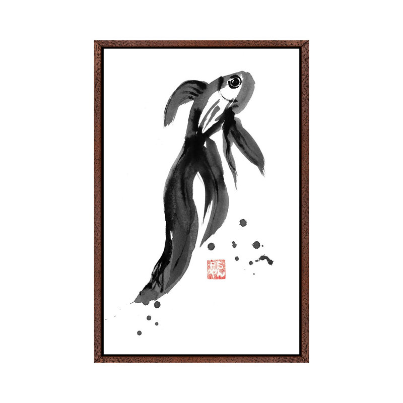 Fish by Péchane - Print on Canvas, 152.5 cm H x 101.5 cm W, Classic Brown Wood Framed