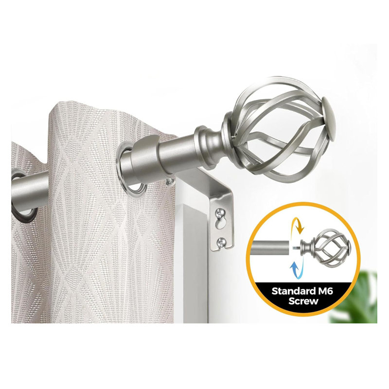 Curtain Pole 80 To 148 Cm, Twisted Cage Finials, Silver