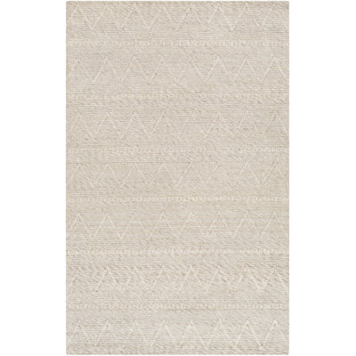 Rectangle Richt Chevron Polyester/Wool Area Rug in Ivory
