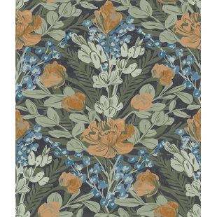  Dark Multi Moody June Blooms 18' L x 20.5" W Peel and Stick Wallpaper Roll
