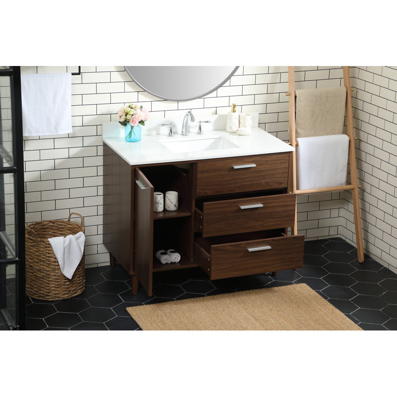 Baldwin 42'' Single Bathroom Vanity with Engineered Marble Top, Walnut
