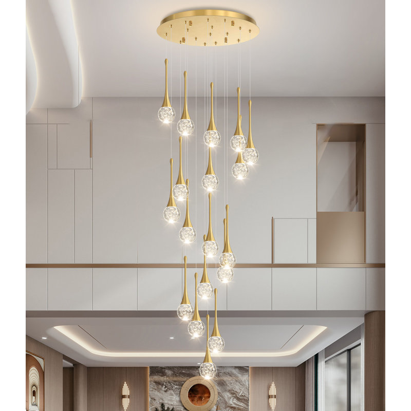 Luminaire suspendu 18 lumières DEL Glam, Doré, 24 lumières
