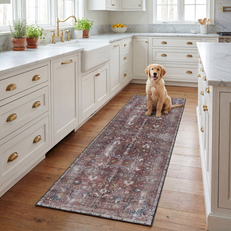 Tapis oriental rouge / beige / noir Adon, Tapis de couloir 2 pi 6 po x 8 pi