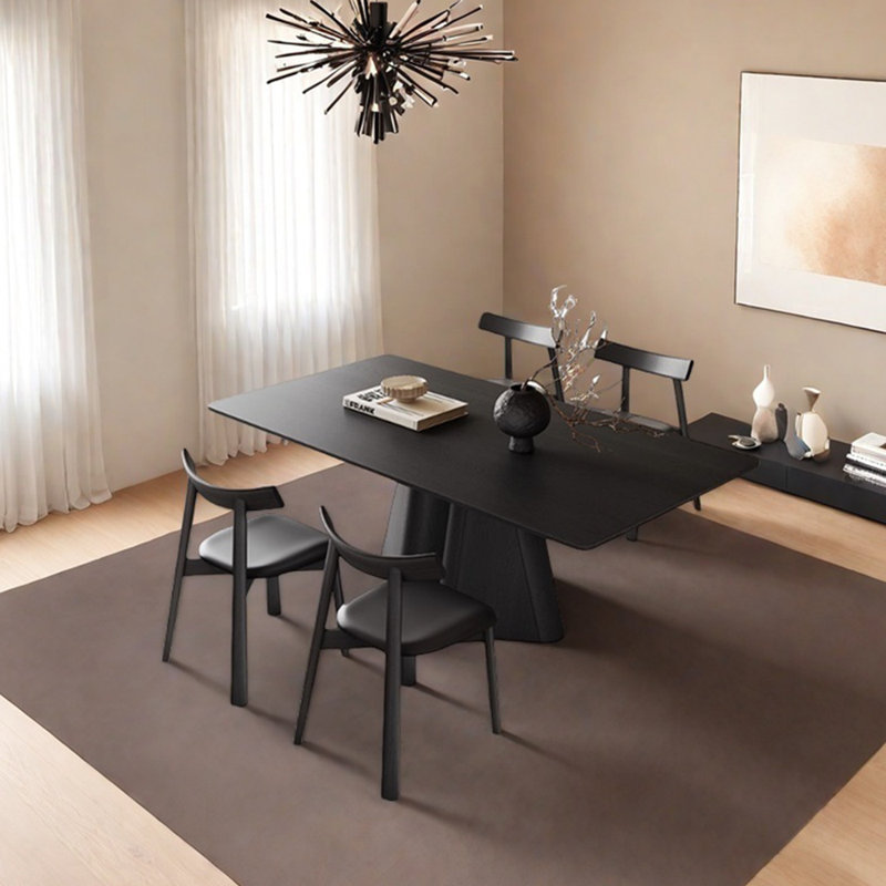 Multilayer solid board black dining table set, 29.53"H x 59.06"L x 31.5"W