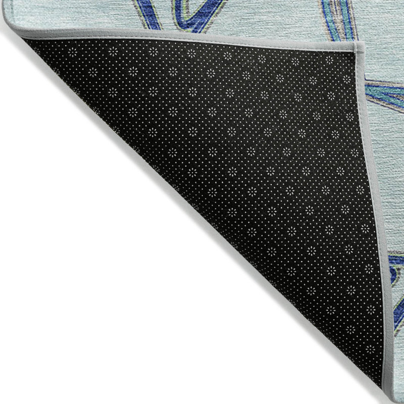Sky Blue Geometric Synthetic Rectangular Indoor/Outdoor Rug 3x5