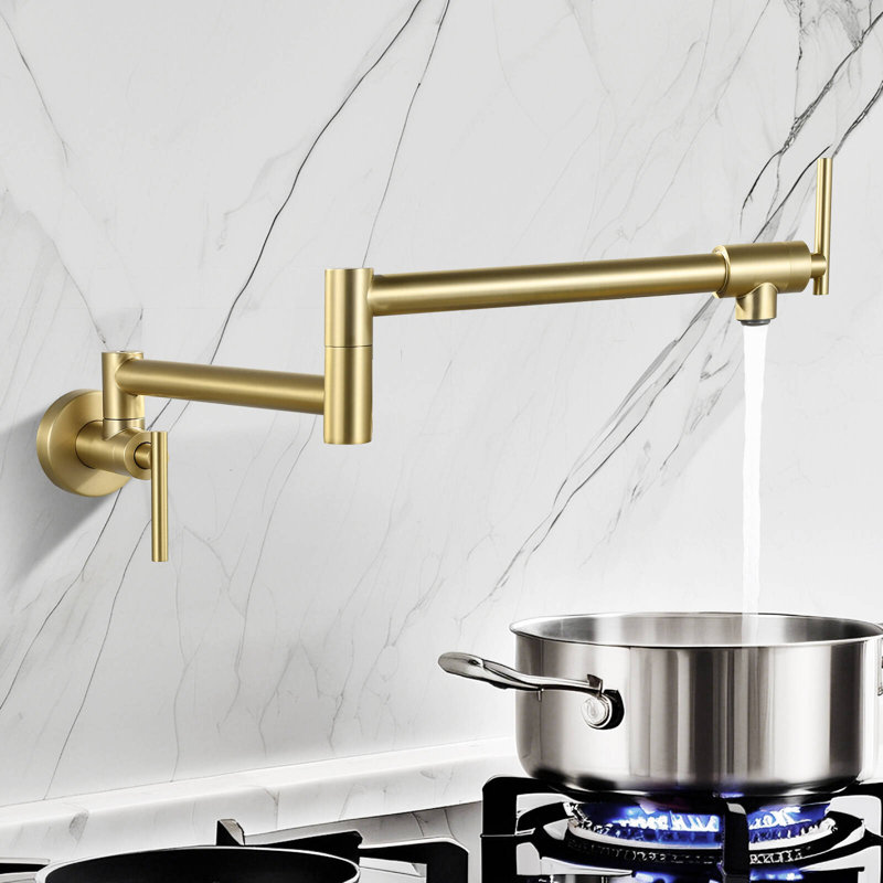 Wall Mount Pot Filler Kitchen Faucet, Single Handle Kitchen Faucets, Brushed Gold