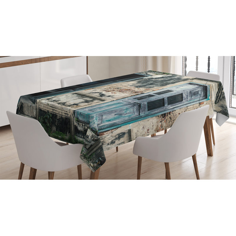 Ambesonne Rustic Tablecloth, Doors Of Old Rock House With French Frame Details In Countryside European Past Theme, Rectangular Table Cover For Dining Room Kitchen Decor, 60" X 90", Teal Grey