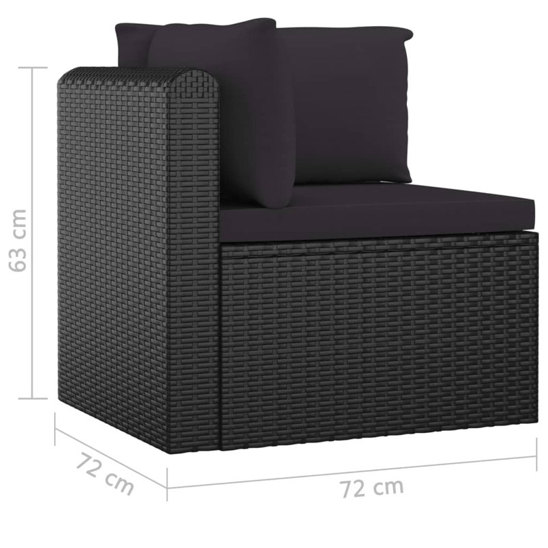Wide Patio Sofa with Cushions, 11 Pcs: 2 Table, 5 Corner, 4 Middle, Black