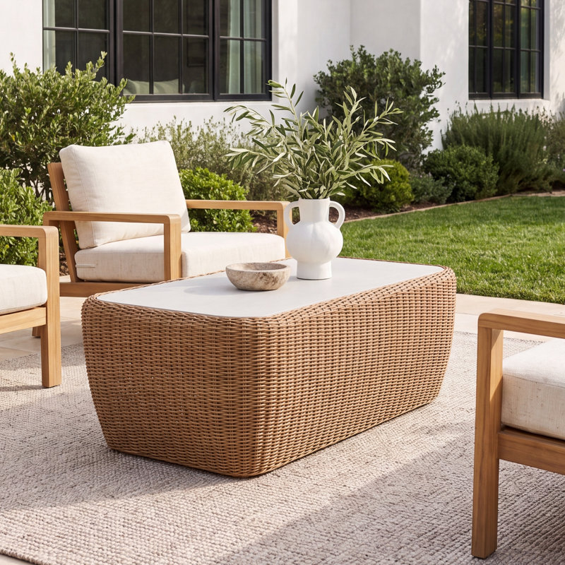 Amber Wicker and Stone Coffee Table