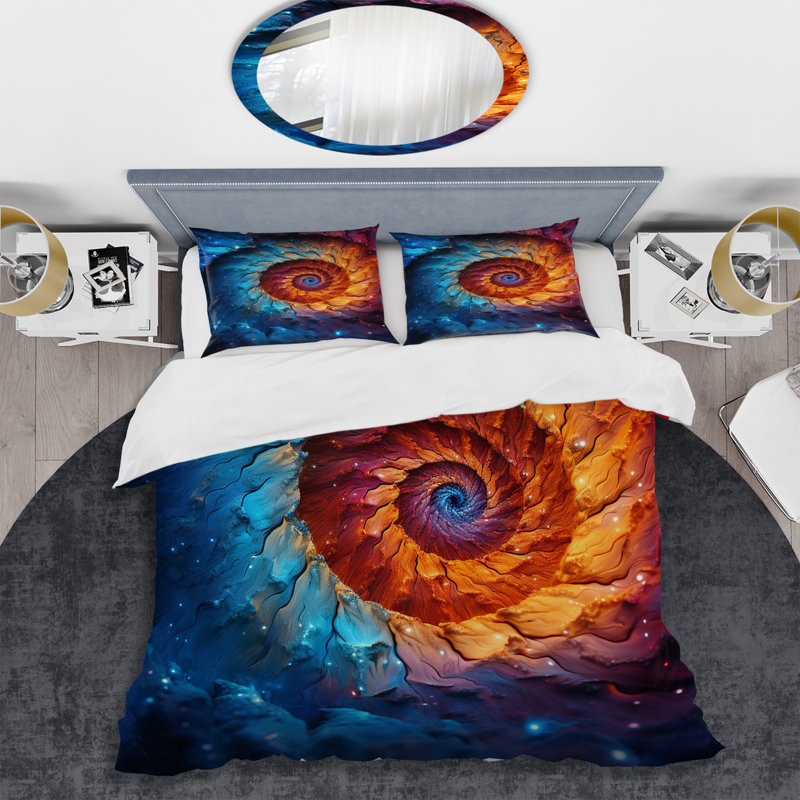 Colorful Space Fractal Vortex I - Ensemble de housse de couette Abstract Fractal, Housse de couette pour lit simple