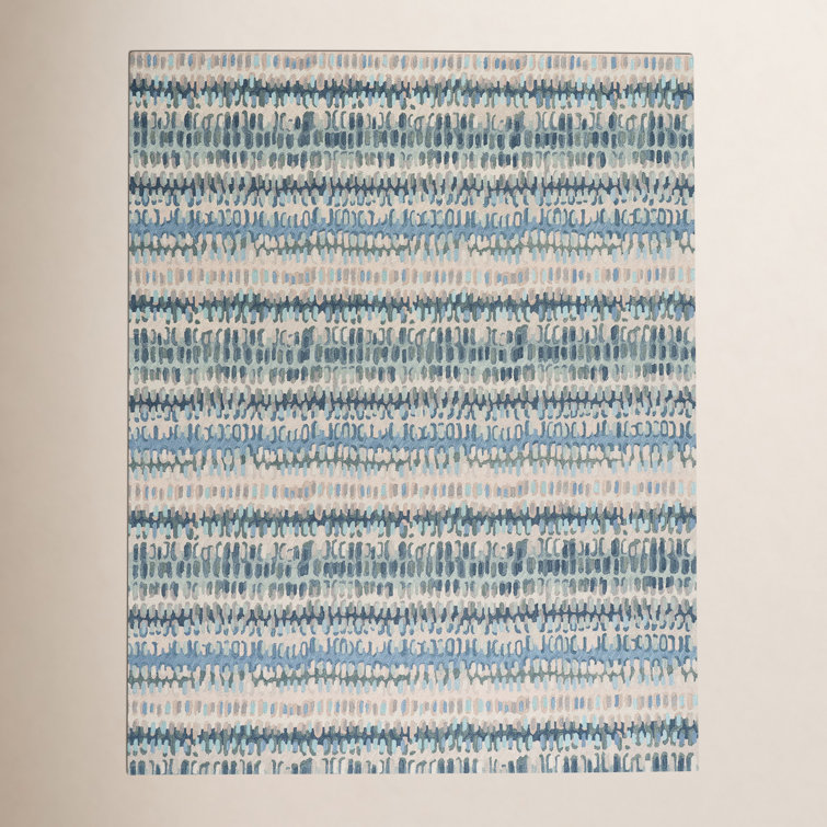 Tapis indigo / denim / beige en laine à motif abstrait Paint Chip