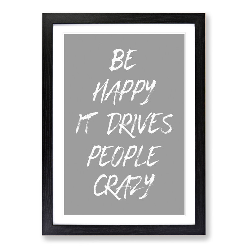 Be Happy - Picture Frame Typography, 90cm H x 65cm W x 2cm D, Black