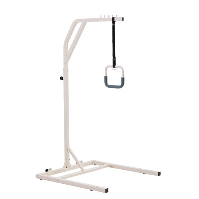 Trapeze Bar for Bed Mobility, Height-Adjustable Free Standing Trapeze Bar with 2 Wheels, 300LBS Capacity Bed Pull Up Assist for Elderly Disabled, Ideal for Hospital, Nursing Home & Home Care