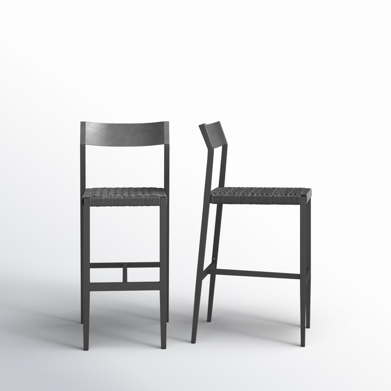 Gray Powder-Coated Aluminum Outdoor Bar Stool with Woven Seat