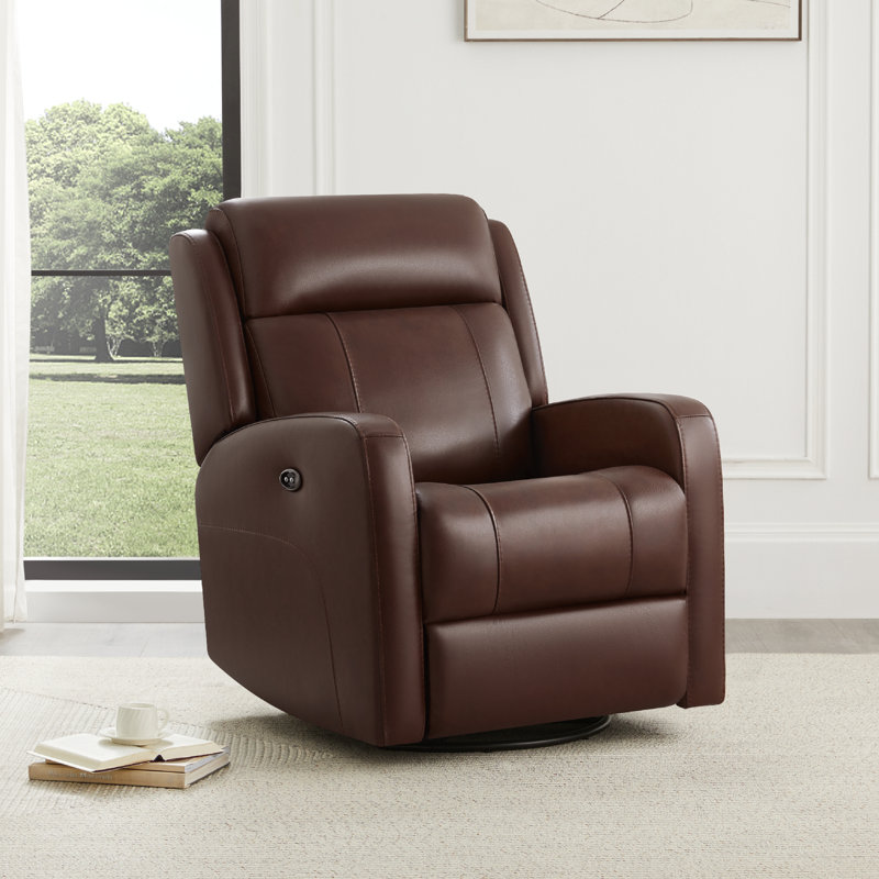 Louisa Genuine Leather Swivel Glider Power Recliner, Brown