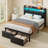 Modern Upholstered Platform Bed with Storage, Headboard, USB Charging Station & LED Lights-1449381661-1449381663-1464360063