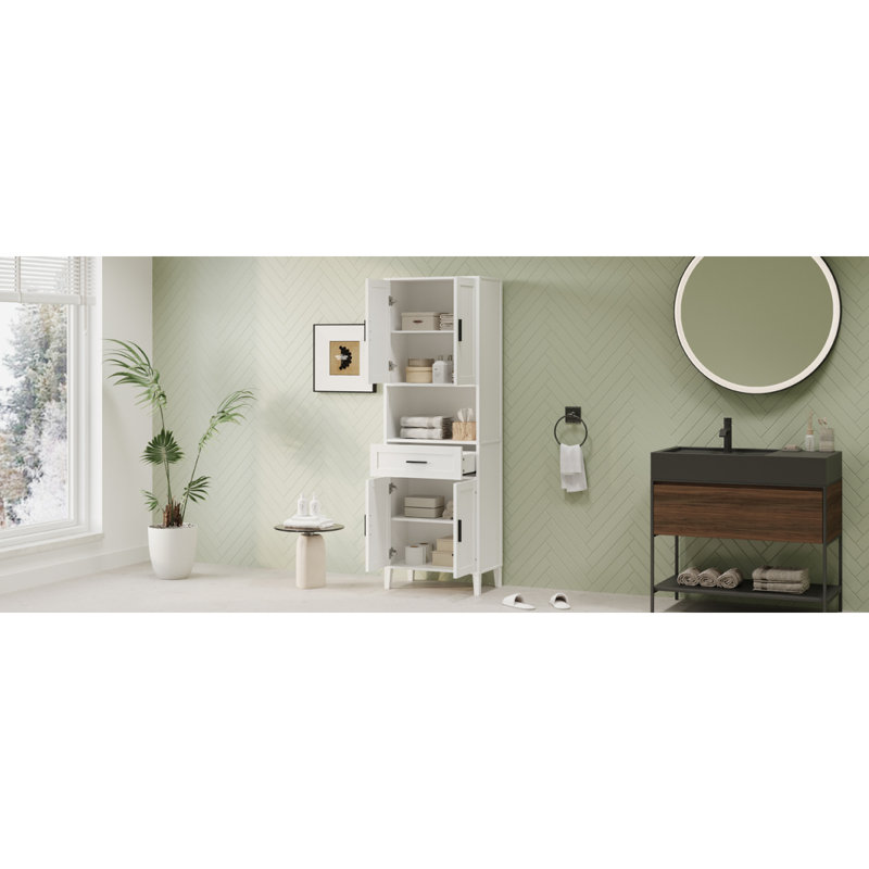 Grande armoire de salle de bain autoportante polyvalente au design élégant, Blanc